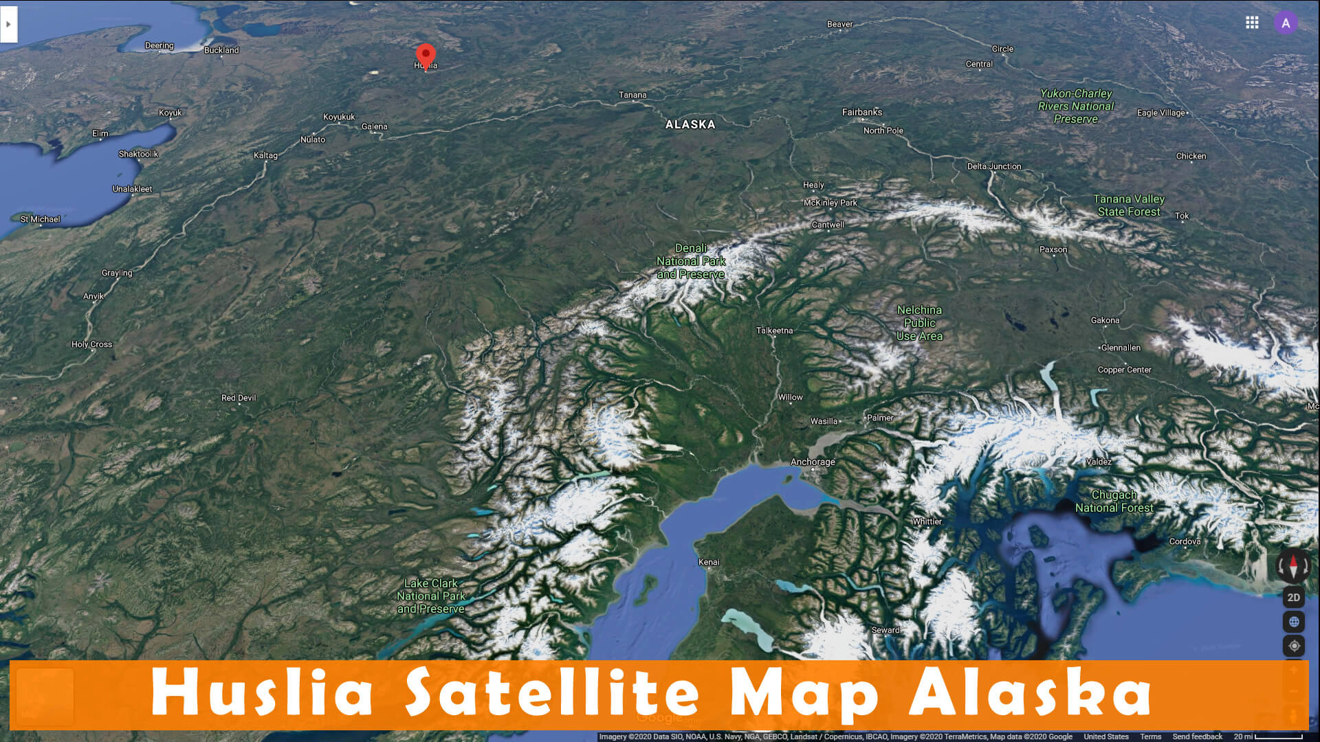 Huslia Satellite Carte Alaska